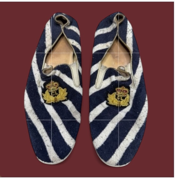 Christian Louboutin Navy and White Striped Loafers with...